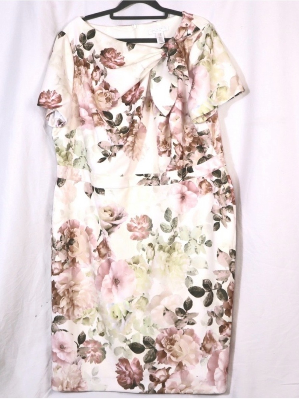 London Times Woman Floral Print Twist Neck Sheath Dress Plus Size 16W